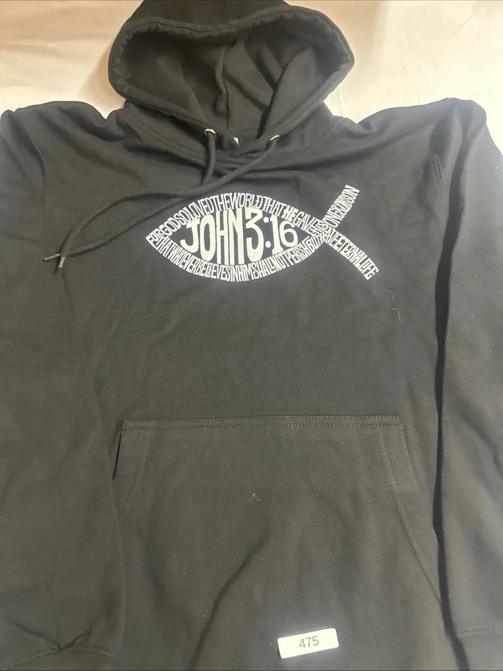 Black Hoodie with White John 3:16 Fish Graphic